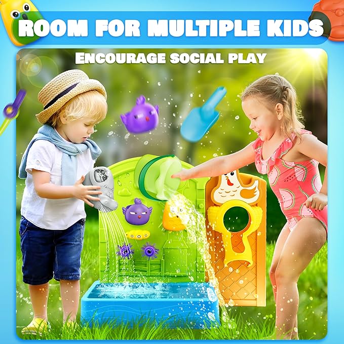 BELLOCHIDDO Water Table for Toddlers 1-3 - Summer Toys Kids Sand Water Table, Magnetic Fishing and Egg Catching Games for Outside Outdoor Beach Backyard, 12 PCS Water Toy Accessories for Toddlers