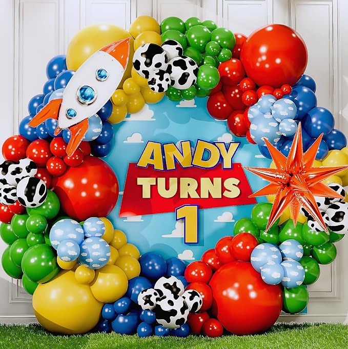 ALL-IN-1 Toy Story Balloons Arch Kit for It's A Boy Story Baby Shower Decorations Theme – Toys Story Balloon Garland Kit with Cloud & Cow Toy Story Balloons for First Boy Story Birthday Party Supplies