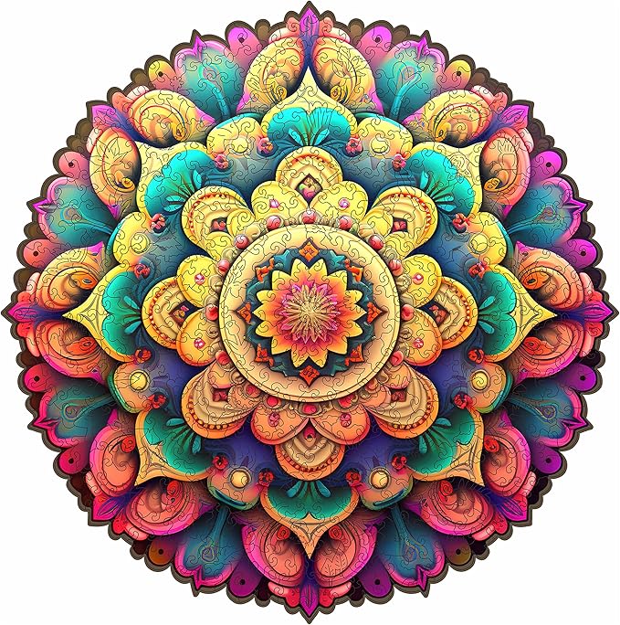 Unique Wooden Jigsaw Puzzles - Flower Mandala, 500 Pcs King Size 16.5'' x 16.4'', Luxurious Shaped Wood Puzzle, Beautiful Package, Best Gift for Adults and Kids, Family Game
