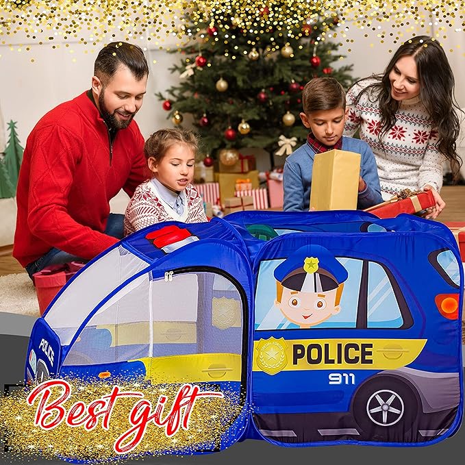 Police Car Pop Up Play Tent with Sound Button for Kids, Toddlers, Boys, Girls, Indoors & Outdoors – Playhouse for Interactive Fun - Foldable, Quick Setup Pretend Play Toys & Gift