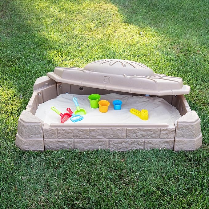 Step2 Naturally Playful Sandbox II, Kids Sand Activity Sensory Play Pit, Summer Outdoor Toys, 7 Piece Water Toy Accessories, for Toddlers 1+ Years Old