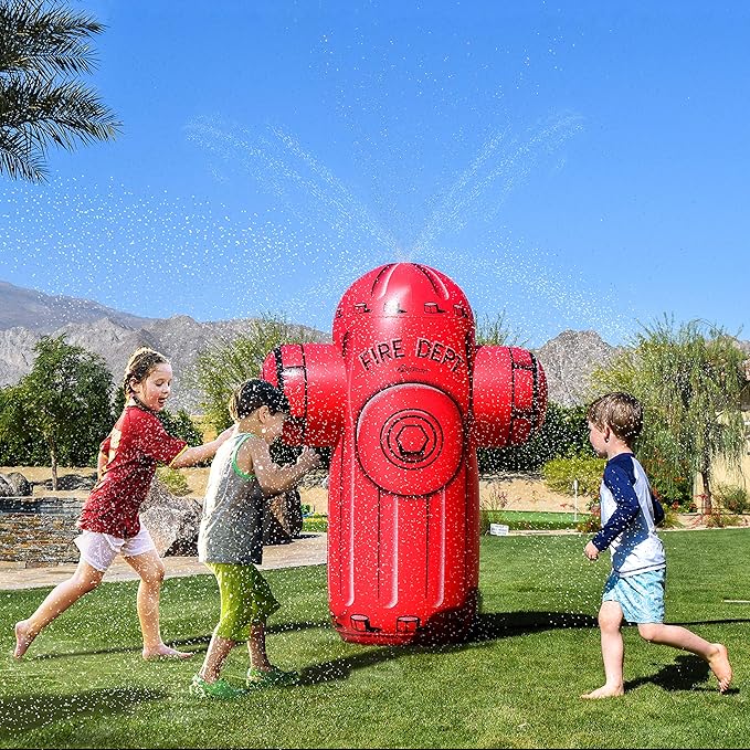 GoFloats Giant Inflatable Fire Hydrant Party Sprinkler - 5 Feet Tall Yard Sprinkler for Kids Summer Fun
