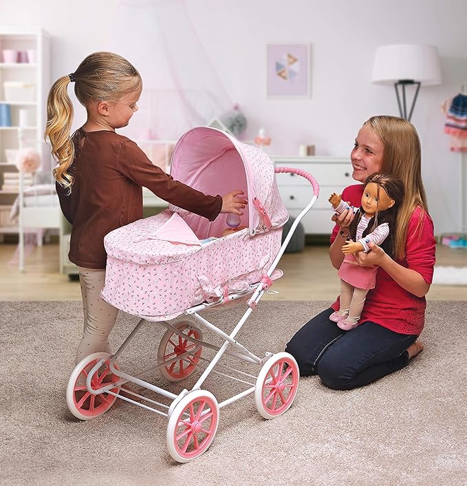 Badger Basket Just Like Mommy 3-in-1 Convertible Doll Pram, Carrier & Stroller - Pink Rosebud - Fits 18 to 22-Inch Dolls