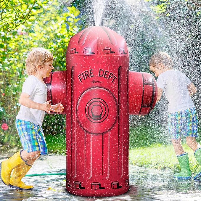 GoFloats Giant Inflatable Fire Hydrant Party Sprinkler - 5 Feet Tall Yard Sprinkler for Kids Summer Fun