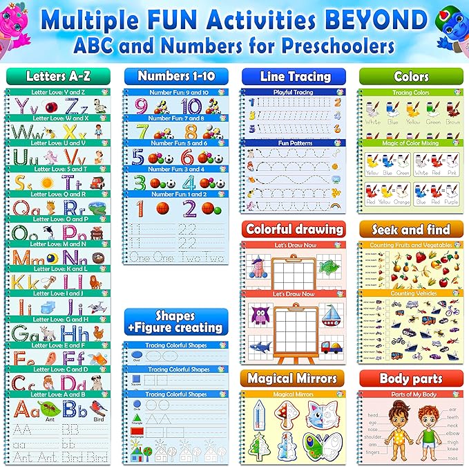 Curious 2 Learn Toddler Preschool Learning Activities | Handwriting Practice for Kids | Workbook Learning Resources| Tracing Kindergarten Workbooks | Busy Book | 4 Year Old Boy Birthday Gift | Blue