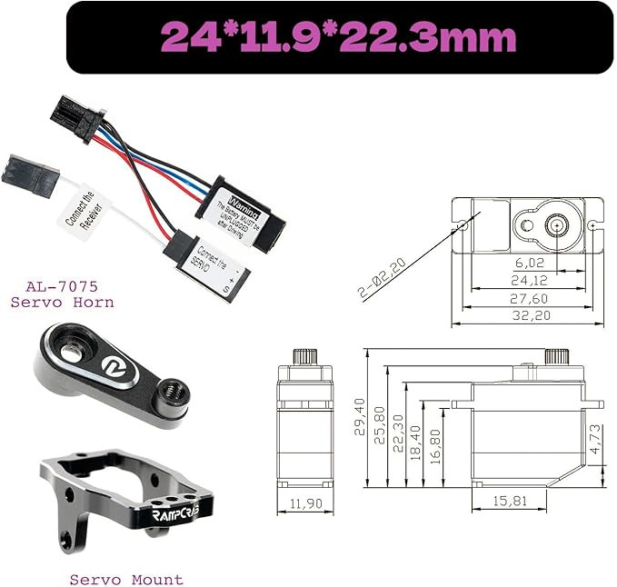 RampCrab 6kg RC Steering Servo with Servo Mount Bracket and Servo Horn for TRX4M RC Car, 2 Sets, 1/18 Upgrades Parts, Suitable for TRX4-M Bronco, Defender, K10 (Black Horn)
