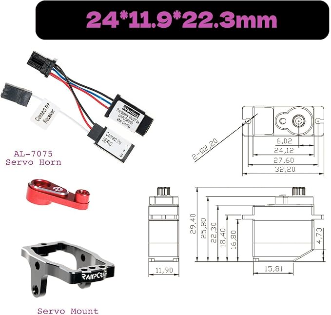 RampCrab 6kg RC Steering Servo with Servo Mount Bracket and Servo Horn for TRX4M RC Car, 1/18 Upgrades Parts, Suitable for TRX4-M Bronco, Defender, K10 (Red Horn)