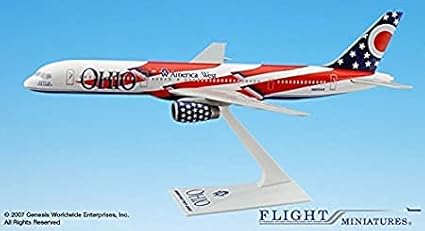 Flight Miniatures America West Ohio State 757-200 1:200 Scale - Plastic Snap-Fit Model Airplane - Collectible Replica of American West Aircraft - Part #ABO-75720H-500