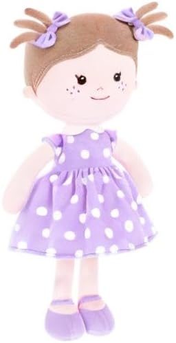 Onetoo Plush Rag Doll First Baby Doll Soft Baby Doll Sleeping Cuddle Buddy Doll for Girls Wear Purple Polka Dot Dress 14"（Milly Series）