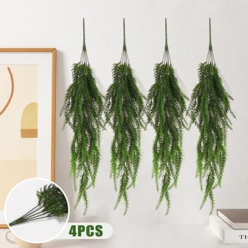 RECUTMS 31.5”Artificial Hanging Plants Christmas Fake Ivy Leaves Decoration Fern Vine for Indoors Outdoors, Faux Foliage Greenery Decor Living Room Balcony Garden 4 pcs (Green)