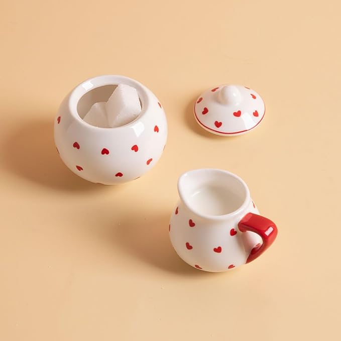 Sweejar Porcelain Tea Set for Little Girls,Kitchen Toys Tea Party Set for Kids Toddler Kitchen Pretend Toy Include Children Teapot, Cup & Saucer Sugar Bowl and Cream Pitcher(Sweet)