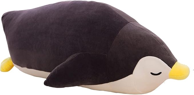 MMTTAO Stuffed Penguin Animal Plush Toy 18 Inch Black Sleeping Penguin Stuff Soft Kawaii Plushies Cute Dolls Collection Huggable Pillow Cushion Room Decor Gifts for Kids Children Boys Girls, 18Inches
