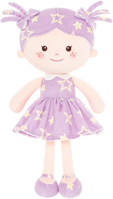 Onetoo Rag Doll Plush Baby Doll Soft Baby Doll for Girls First Baby Doll Plush Sleeping Cuddle Buddy Doll Wear Star Purple Sleeveless Dress 14"