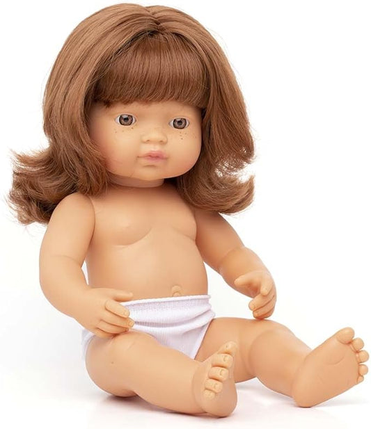 Miniland Doll 15'' Caucasian Girl Redhead (Polybag) - Made in Spain, Anatomically Correct, Quality