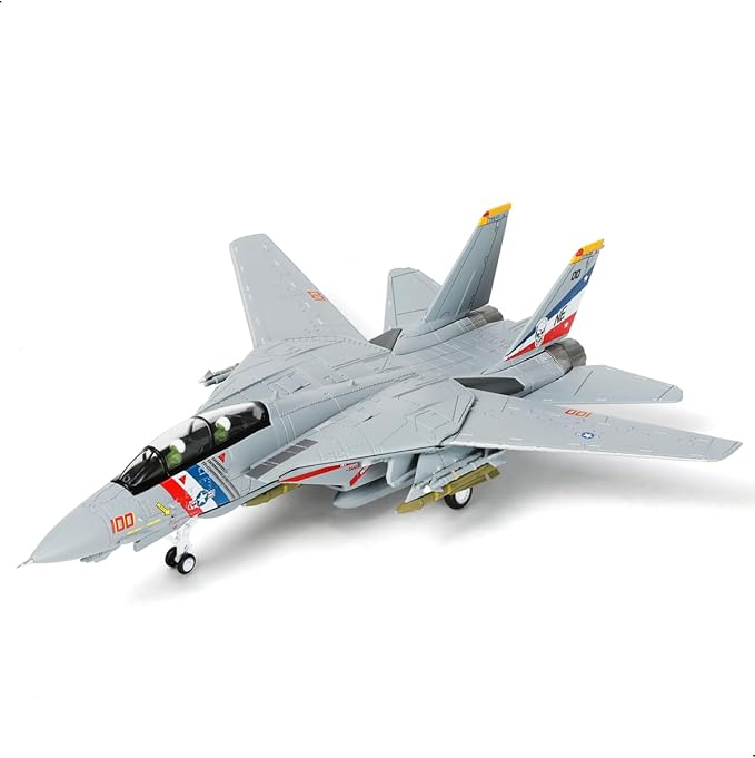 F-14A Tomcat 1/100 Metal Airplane Model Kits with Stand VF-2 Bounty Hunters DieCast Alloy Fighter Model Jet Pre-Build Military Aircraft Collection for Display or Gift