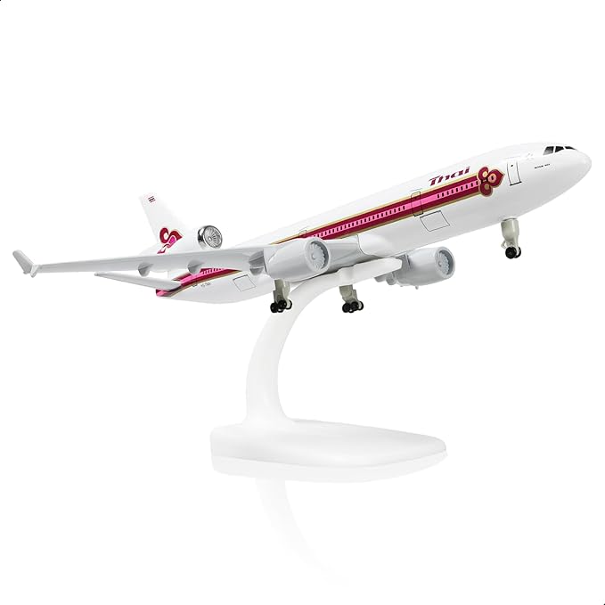 MD-11 Thai 1/300 Diecast Metal Airplane Model with Stand -Alloy Airplane Model for Adult(HS-TMA) -8.3 inches Model Plane for Aviation Enthusiasts Gifts, Display Decorations
