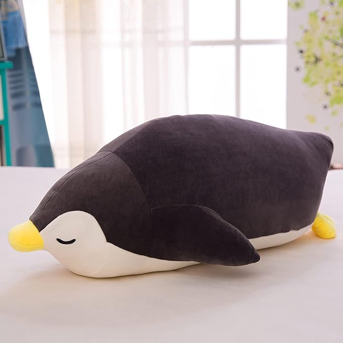 MMTTAO Stuffed Penguin Animal Plush Toy 18 Inch Black Sleeping Penguin Stuff Soft Kawaii Plushies Cute Dolls Collection Huggable Pillow Cushion Room Decor Gifts for Kids Children Boys Girls, 18Inches