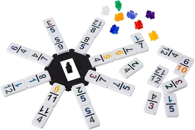 Mexican Train Dominoes with Numbers Double 12 Colored Numerical Dominoes Mexican Train Game Set 91 Tiles Dominoes with 9 Trains, Scoreboard, Octagon Shape Hub and Aluminum Case