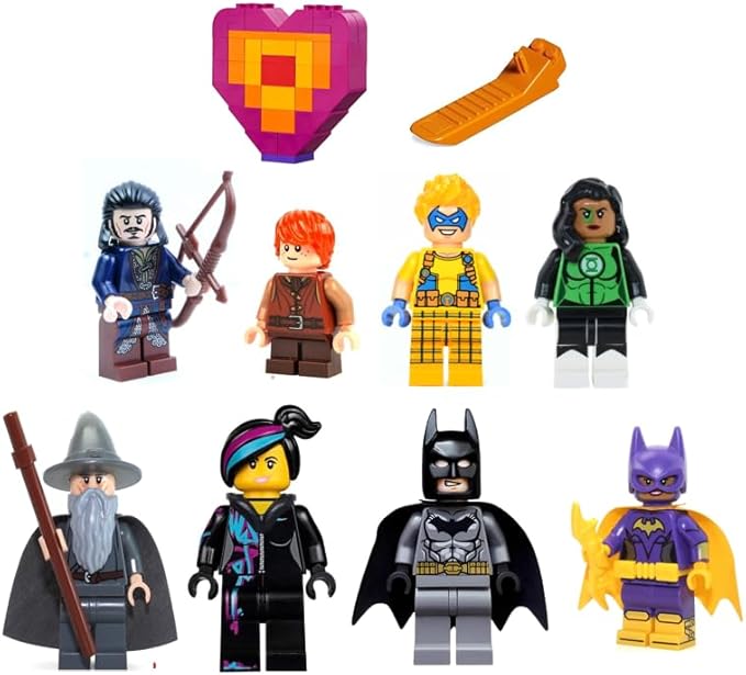 10 Lego Minifigure Collectible LOT - Bard/Batman/Trickster/Scooby-Doo/Gandalf/Batgirl/Superheroes/Son of Bard/Heart Shape + Bonus: 1 Brick Separator [New] 10-Count