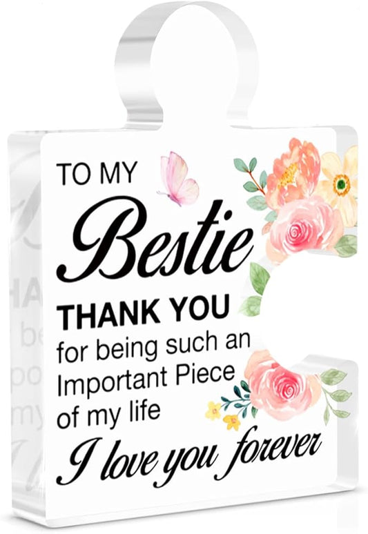 Bestie Gifts for Women Friendship, Best Friend Birthday Gift for Female Work Bestie Soul Sister New Year Christmas Thanksgiving Gifts Acrylic Puzzle Piece Plaque Desk Decorations for Home Decor