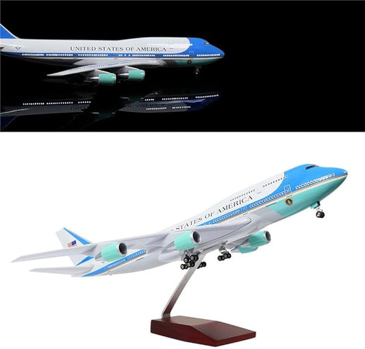 24-Hours 18” 1:130 Scale Model Jet United States Air Force One Plane B747 Model Planes Kits Display Diecast Airplane for Adults with LED Light(Touch or Sound Control)