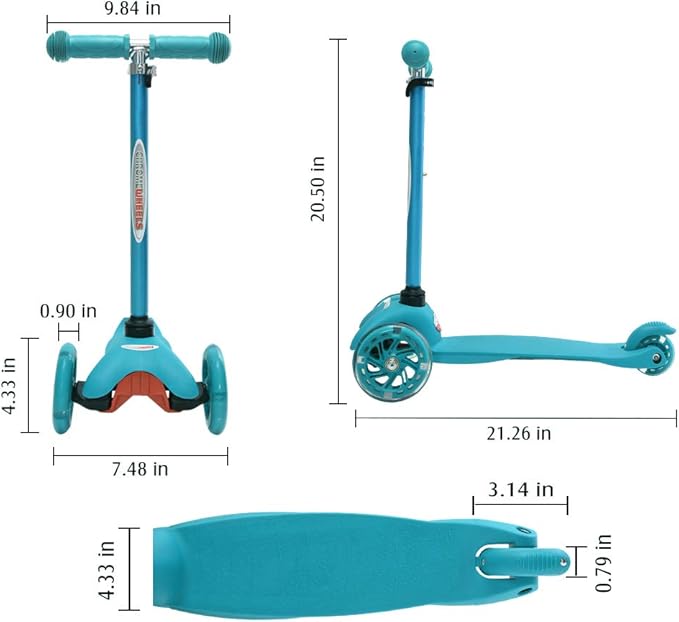 ChromeWheels Scooter for Kids, Deluxe 3 Wheel Scooter for Toddlers 4 Adjustable Height Glider with Kick Scooters, Lean to Steer with LED Flashing Light for Ages 3-6 Girls Boys