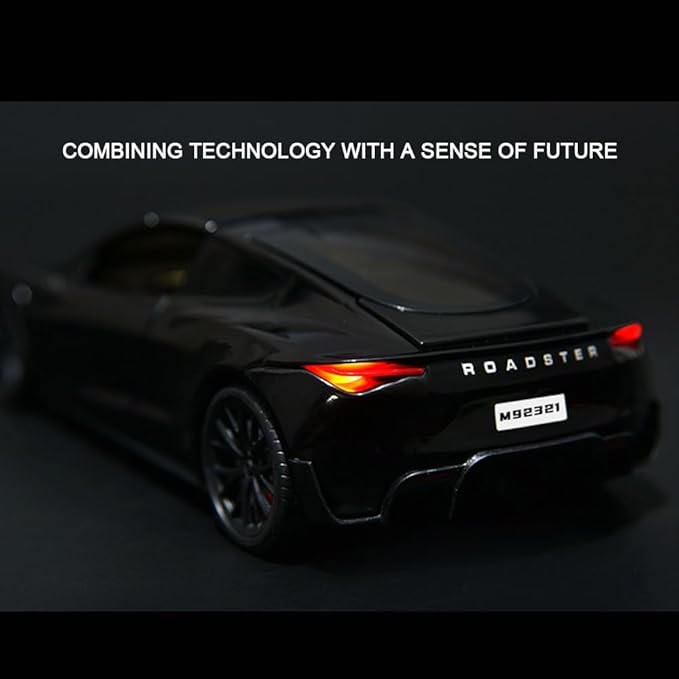1/24 Diecast Roadster Model Car with Pull Back Function, Sound and Light, Alloy Metal Vehicles Roadster Toy Cars Ideal Collectible for Kids Adults Enthusiasts, Great Birthday Gift (Black)
