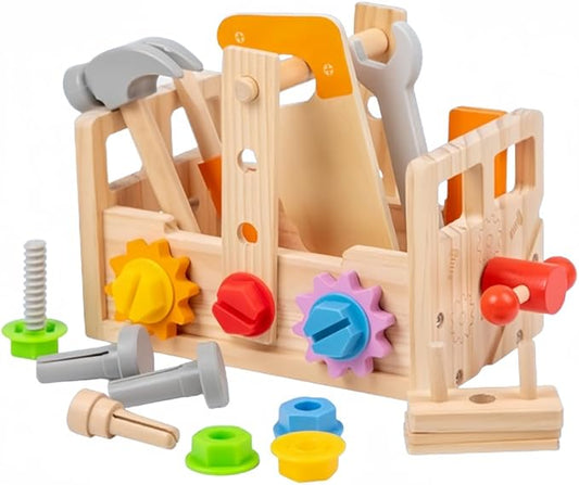 Montessori Wooden 2-4 Years Toddler Tool Set for 2 3 4 5 6 Years, Educational STEM Building Learning Toddler Tool Box, Wooden Toddler Tool Table,, Children's Day Gift