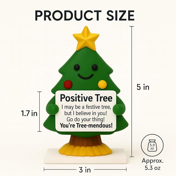 iStatue Mini Christmas Tree Hand-Painted Resin Positive Figurine, 5'' Xmas Decoration Indoor Desk Décor | Cute Motivational Gift, Stocking Stuffer, Holiday Mantel & Office (Green Tree)