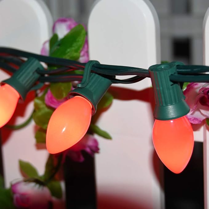 C7 Red Christmas Lights Outdoor, 25Ft C7 Incandescent Christmas Decorations String Lights With 27 Red Ceramic Bulbs, Vintage Christmas Lights for Outdoor Roofline Patio Party Xmas Tree Valentines