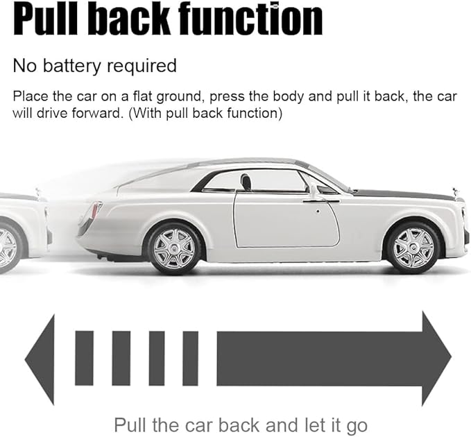 1/24 Rolls-Royce Sweptail Toy Car Alloy Diecast Collectible Model Car for Kids Gift, Pull Back Toy Car with Sound and Light, Classic Double Door, Car Logo Can be Folded