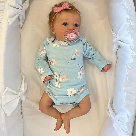17" Realistic and Cute Eyes Opened Reborn Newborn Doll Girl Named Sum with Blue Eyes, Lifelike Baby Dolls That Look Real for 3+ Year Old（Get an Extra Set of Clothes）
