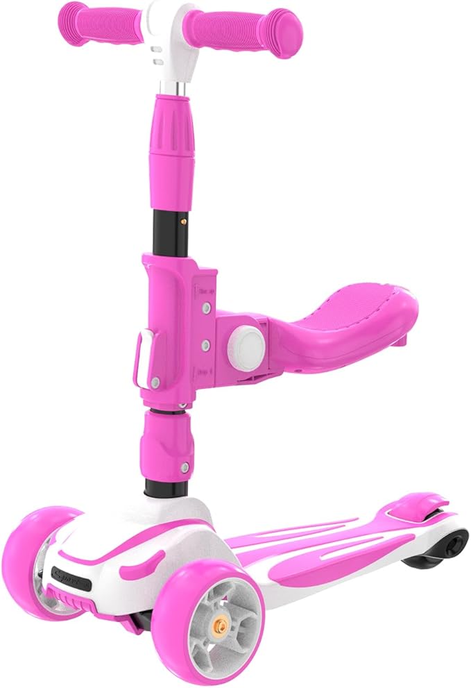 Sejoy Toddler Kick Scooter for Kids with 3 Wheels Extra-Wide Childrens Foldable Toy Scooter with Adjustable Height/Handlebars & Folding Seat for Kids Ages 3+