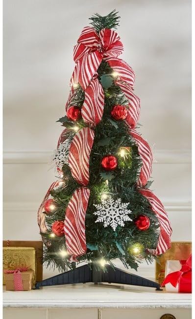 Fully Decorated Pre-Lit 2' Pop-Up Tabletop Christmas Tree - Red White