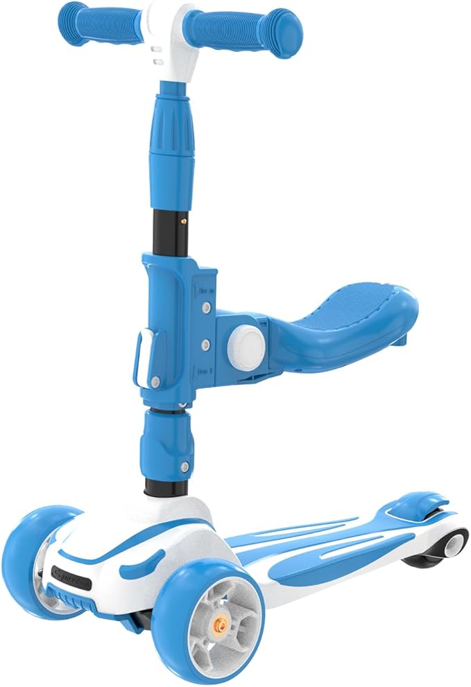 Sejoy Toddler Kick Scooter for Kids with 3 Wheels Extra-Wide Childrens Foldable Toy Scooter with Adjustable Height/Handlebars & Folding Seat for Kids Ages 3+