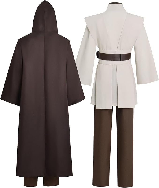 Mens Cosplay Costume White Tunic Hooded Cloak Robe Uniform Suit Halloween Outfit