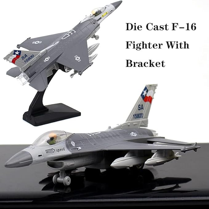Ailejia Diecast F 16 Fighting Falcon Airplane Model Aircraft Army Air Force Toys Military Plane Pull Back with Lights and Sounds (F 16 Grey)