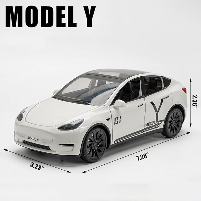 1/24 Model Y Toy Cars Alloy Diecast Model, Pull Back M-odel Y Car Toy with Light, Big Mo-del Y Diecast Cars Toy Suitable for Kids Adults Birthday Gift (Printed White)