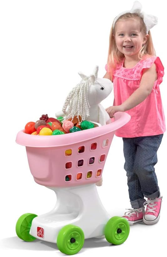 Step2 Little Helper's Shopping Cart for Kids, Play Grocery Cart, Made of Durable Plastic, for Toddlers 2+ Years Old, Pink