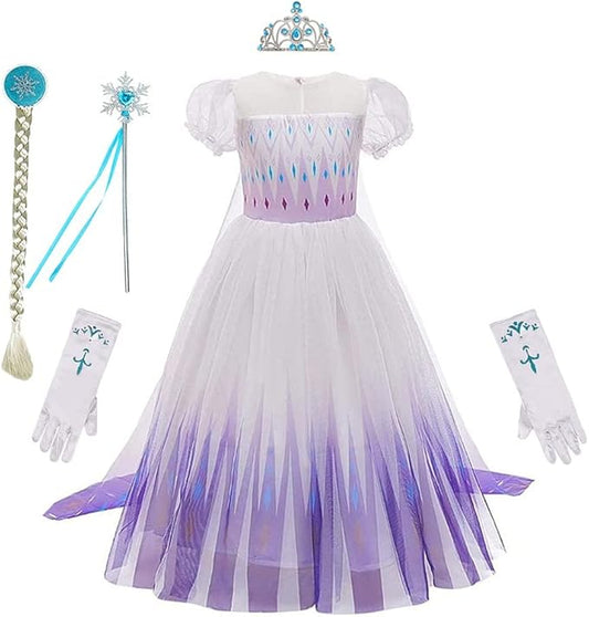 REXREII Little Girls Princess Dress Frozen Elsa Costume Halloween Cosplay Christmas Birthday Party Gown w/Accessories