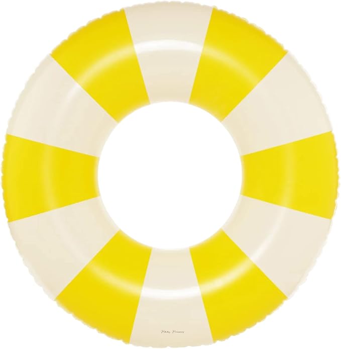 Petites-Pommes Inflatable Donut for Kids - Durable Inner Tube, Handprinted Classic Striped Design Float Rings, Soft Comfort Seaming, Packable Floats for Travel, Yellow, 35 inch