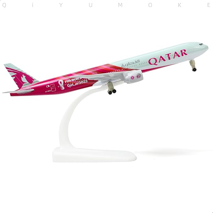 Boeing 777-300ER Qatar 1/300 Diecast Metal Airplane Model with Stand Alloy Aircraft Kit for Aviation Enthusiasts Gifts, Desktop Display Decorations (World Cup2022)