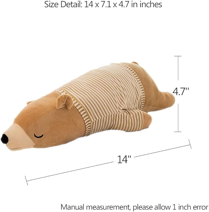 MMTTAO Polar Bear Plush Toys 14 Inch Stuffed Animals Dolls Small Brown Sleeping Bear Collection Huggable Pillow Cushion for Kids Child Christmas Gifts - 14"/35cm