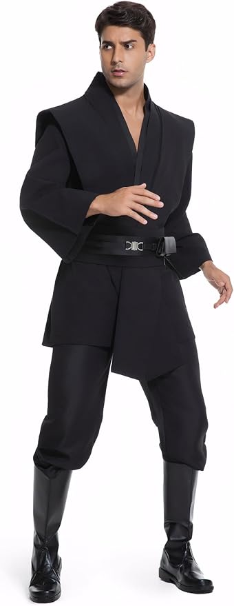 Men's Hooded Robe Tunic Cosplay Costume Knight Cloak Tunic Uniform Pants with Belt Full Set Halloween Outfits