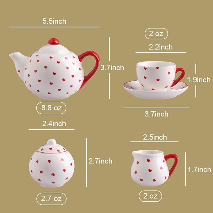Sweejar Porcelain Tea Set for Little Girls,Kitchen Toys Tea Party Set for Kids Toddler Kitchen Pretend Toy Include Children Teapot, Cup & Saucer Sugar Bowl and Cream Pitcher(Turquoise Polka Dot)