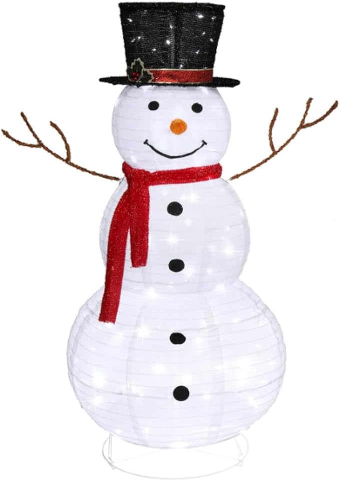 Snowman Outdoor Christmas Decorations with 120 LED Lights, 4ft Lighted Snowman with Metal Stand, Holiday Ornaments Xmas Decor for Home Porch Patio Yard Party (White, 23.62“ x 23.62” x 47.24“)