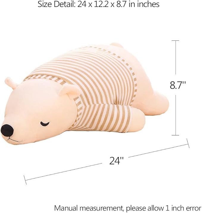 MMTTAO Stuffed Polar Bear Animal Plush Toy 24 Inch Large White Sleeping Bear Animal Stuff Soft Plushies Cute Dolls Collection Huggable Throw Pillow Cushion Gifts for Kids Children Boys Girls, 24Inches