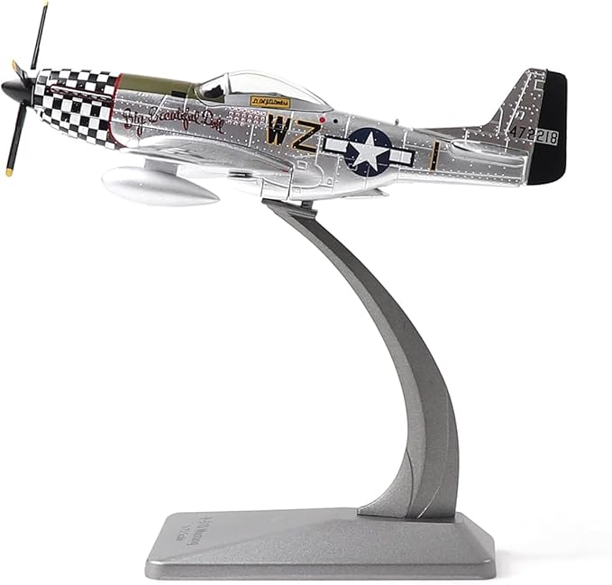 P51-D Mustang 1/72 Metal Airplane Model Kit with Stand WWII Diecast Fighter Model Vintage Prebuild Military Aircraft Collection for Display or Gift (Big Beautiful Doll)