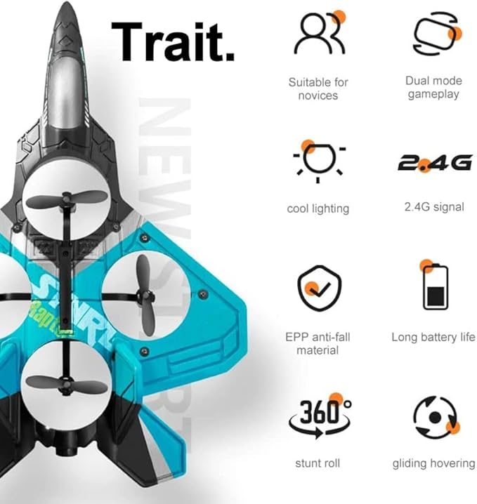 2025 V17 Jet Fighter Stunt RC Airplane -【New Version】RC Plane, 2.4GHz Remote Control Airplane, 360° Stunt Spin Remote & Light RC Airplane, Drop-Resistant Fighter Glider Airplane Hobby Toy (Blue)