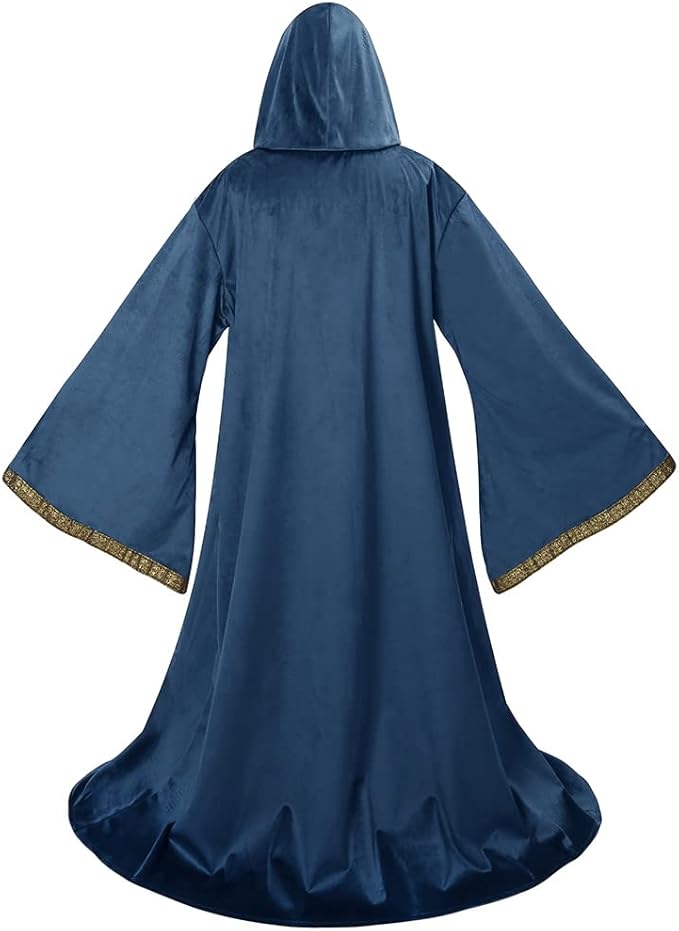 Velvet Wizard Robe with Hooded and Sleeves, Halloween Vampire Witch Wizard Cloak Fancy Cosplay Costume